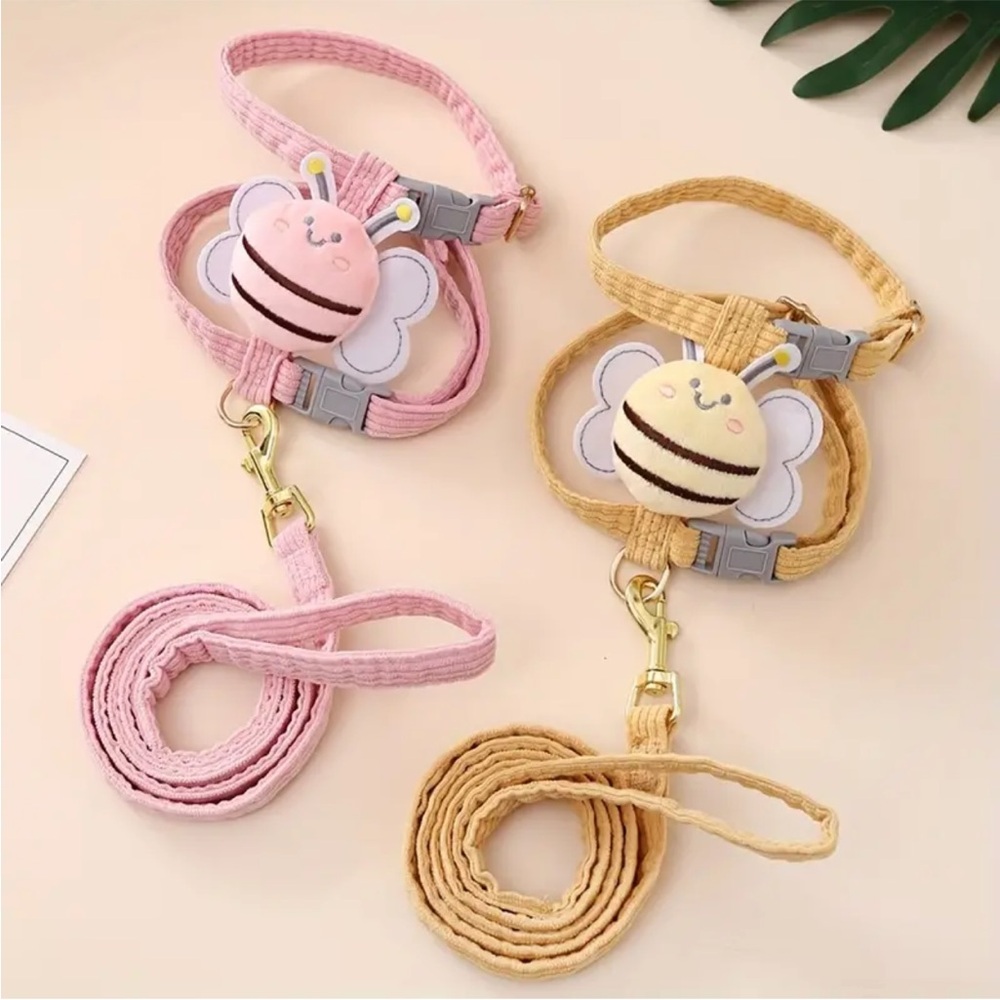Bee Design Adjustable Small Pet Collar & Leash, Dog Cat Rabbit (Choose Color)